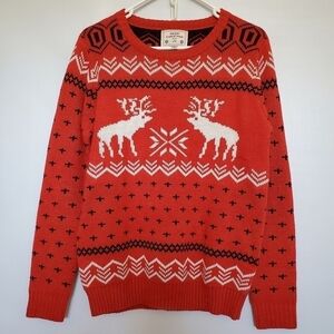 V28 CHRISTMAS SWEATER REINDEER HOLIDAY FESTIVE RED/BLACK/WHITE UNISEX ( L )